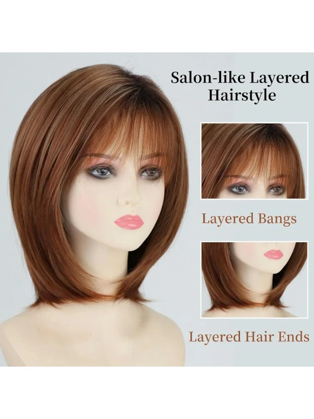 Women's Auburn 12 Inch Mid Length Heat Synthetic Straight Layered Bob Wigs